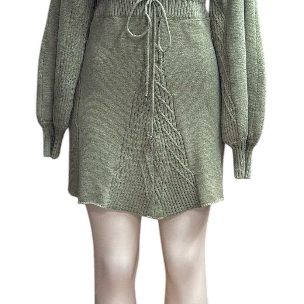 Free People.   Green Bodycon Sweater Dress with Bishop Sleeves. - Picture 11 of 13